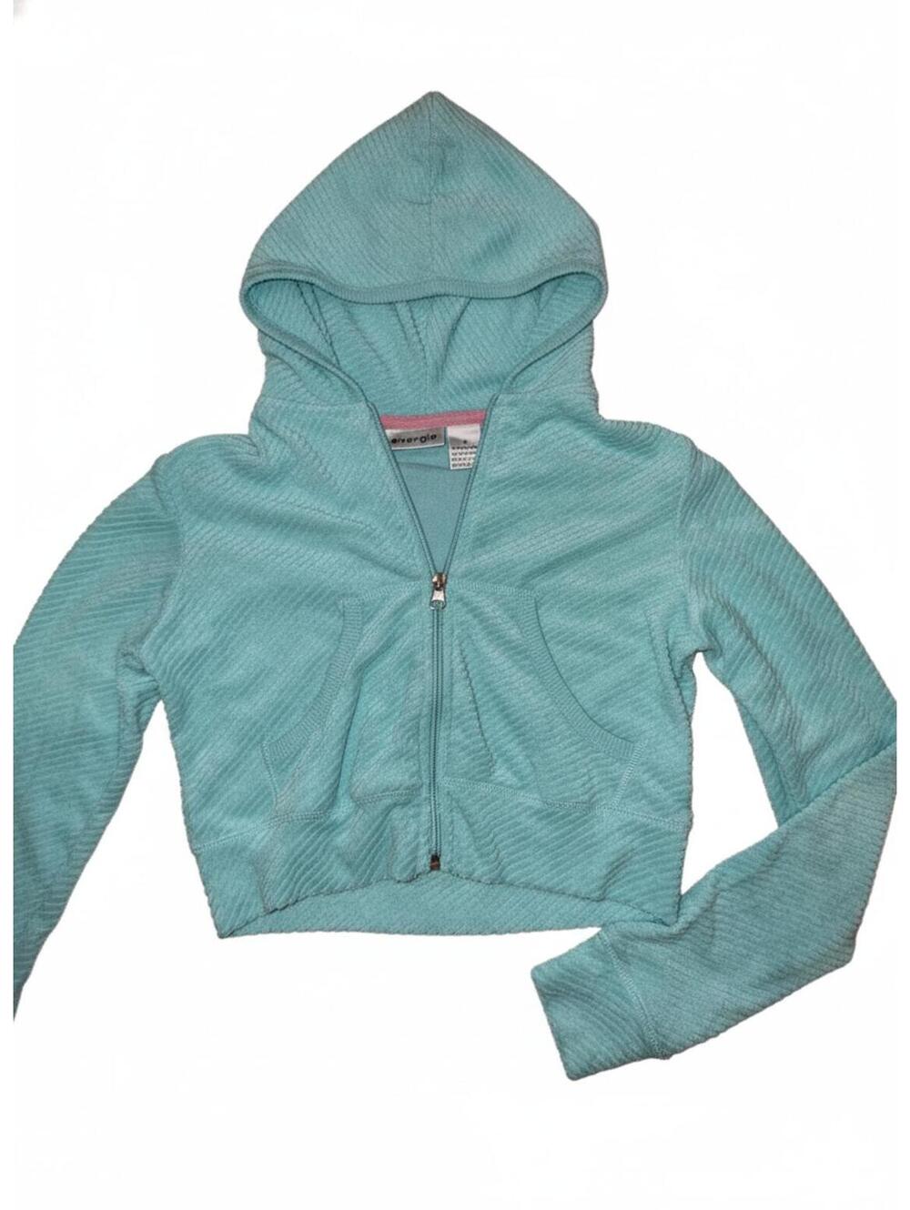 Y2K Vintage Deadstock Energie Terry Cloth Zip-Up Turquoise Hoodie Small